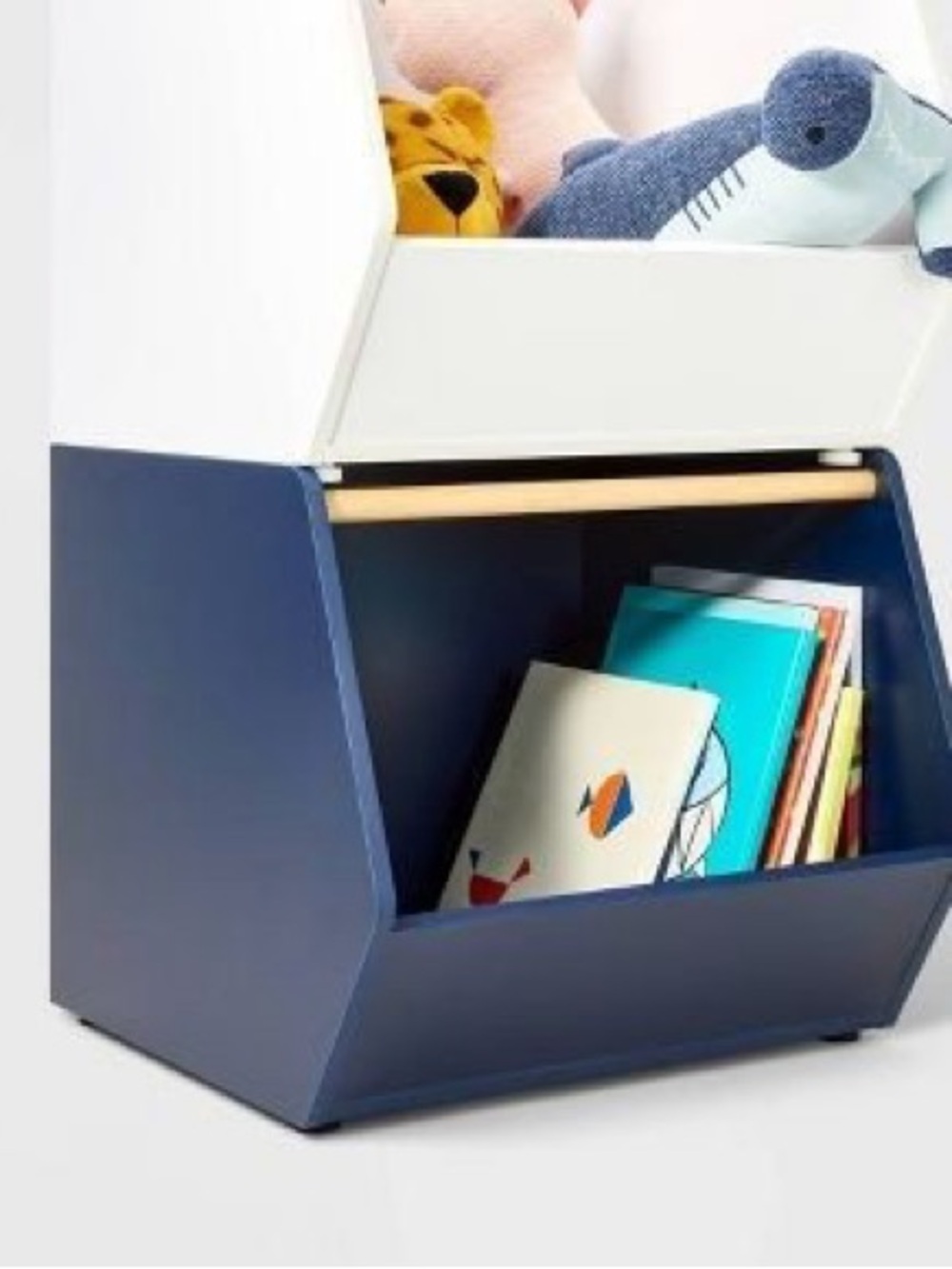NEW Pillowfort Laminate Wood Navy Blue Squared Storage Bin